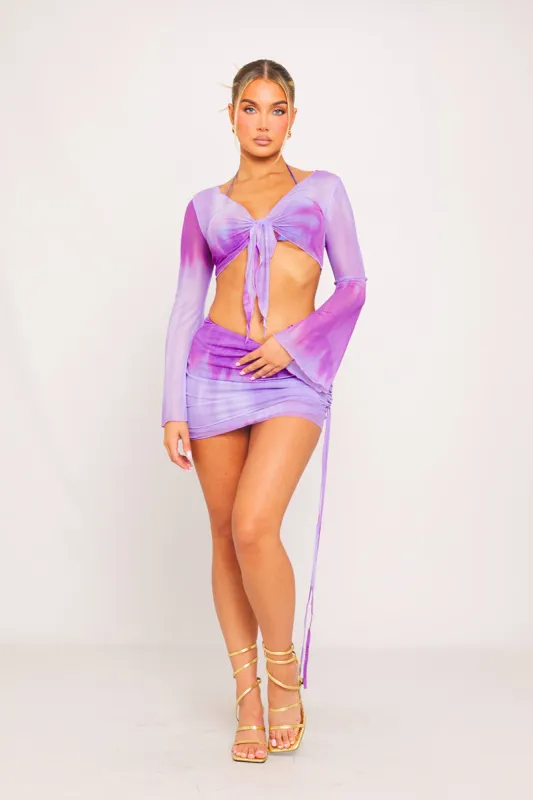 Purple Mesh Tie Dye Crop Top & Mini Skirt Co-Ord sold by Nothingbutstyle