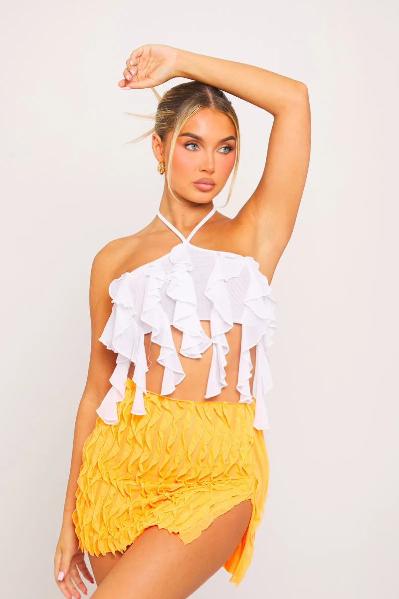 White Halterneck Sheer Ruffle Detail Crop Top sold by Nothingbutstyle product image thumbnail 3