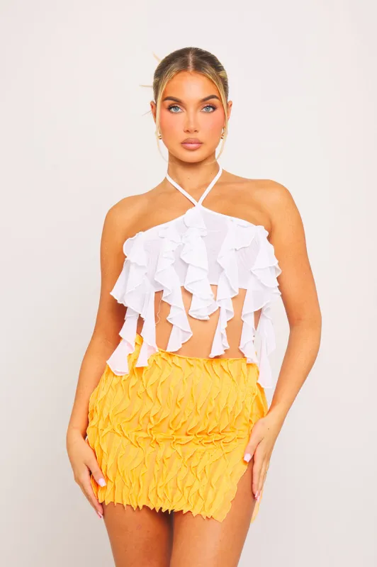 Orange Ruffle Split Front Detail High Waist Mini Skirt sold by Nothingbutstyle