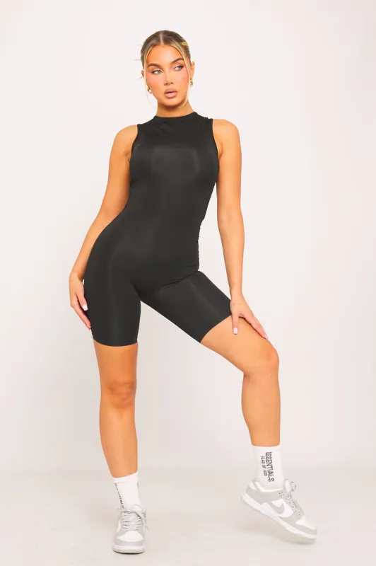 Black High Neck Sleeveless Seamless Playsuit sold by Nothingbutstyle