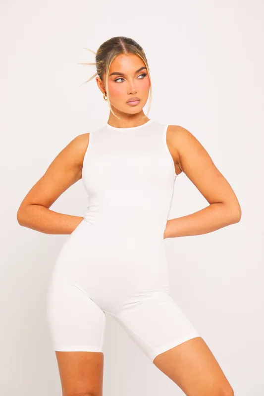 White High Neck Sleeveless Seamless Playsuit sold by Nothingbutstyle