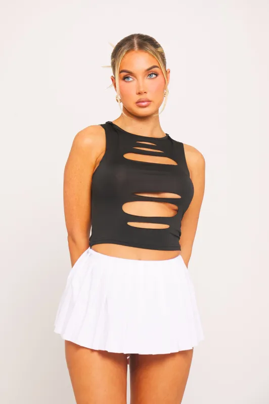 Black Cut Out Sleeveless Slash Crop Top sold by Nothingbutstyle