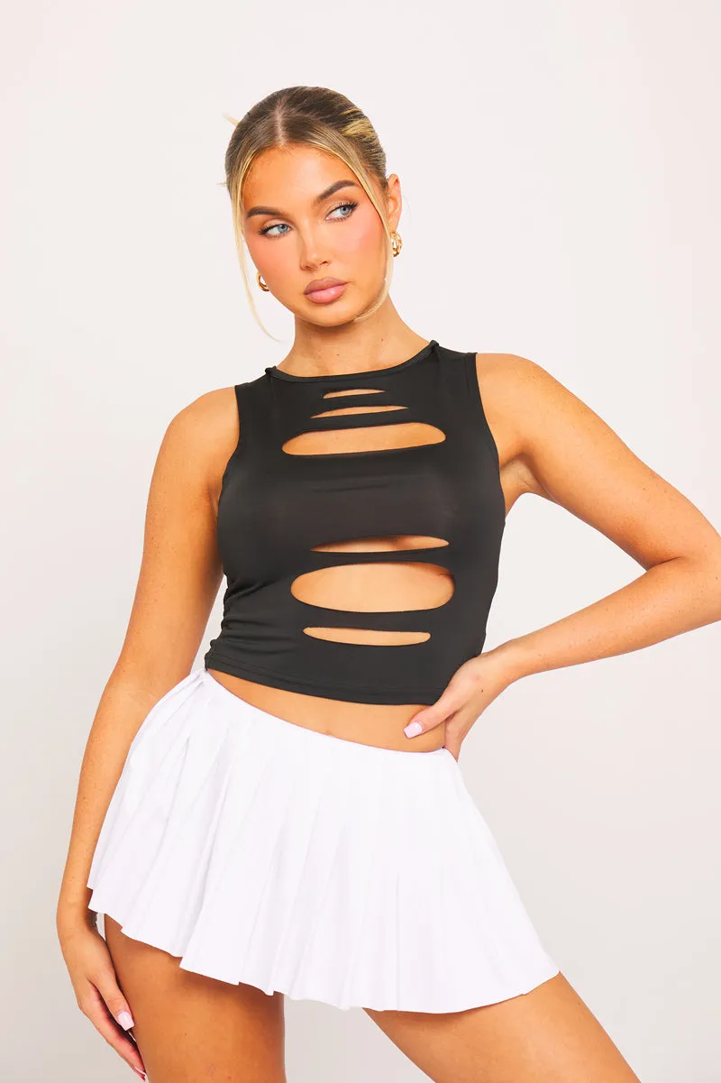 Black Cut Out Sleeveless Slash Crop Top sold by Nothingbutstyle product image thumbnail 2