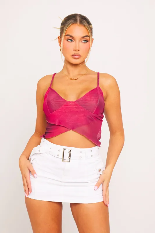 Burgundy Sheer Mesh Bustier Cami Crop Top sold by Nothingbutstyle