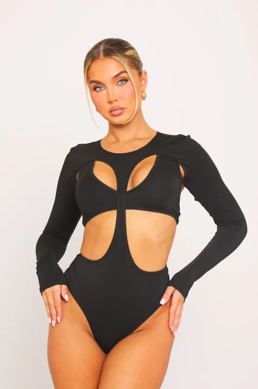Black Multi Cut Out Long Sleeve Insert Bodysuit sold by Nothingbutstyle