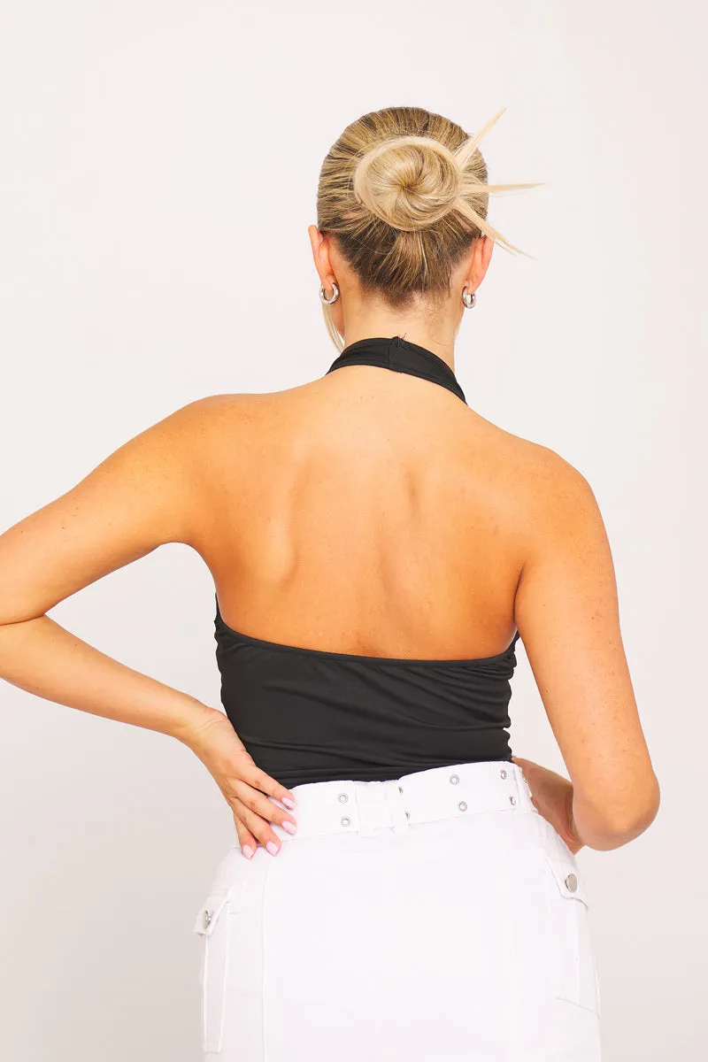 Black Halter Plunge Sleeveless Crop Top sold by Nothingbutstyle product image thumbnail 4
