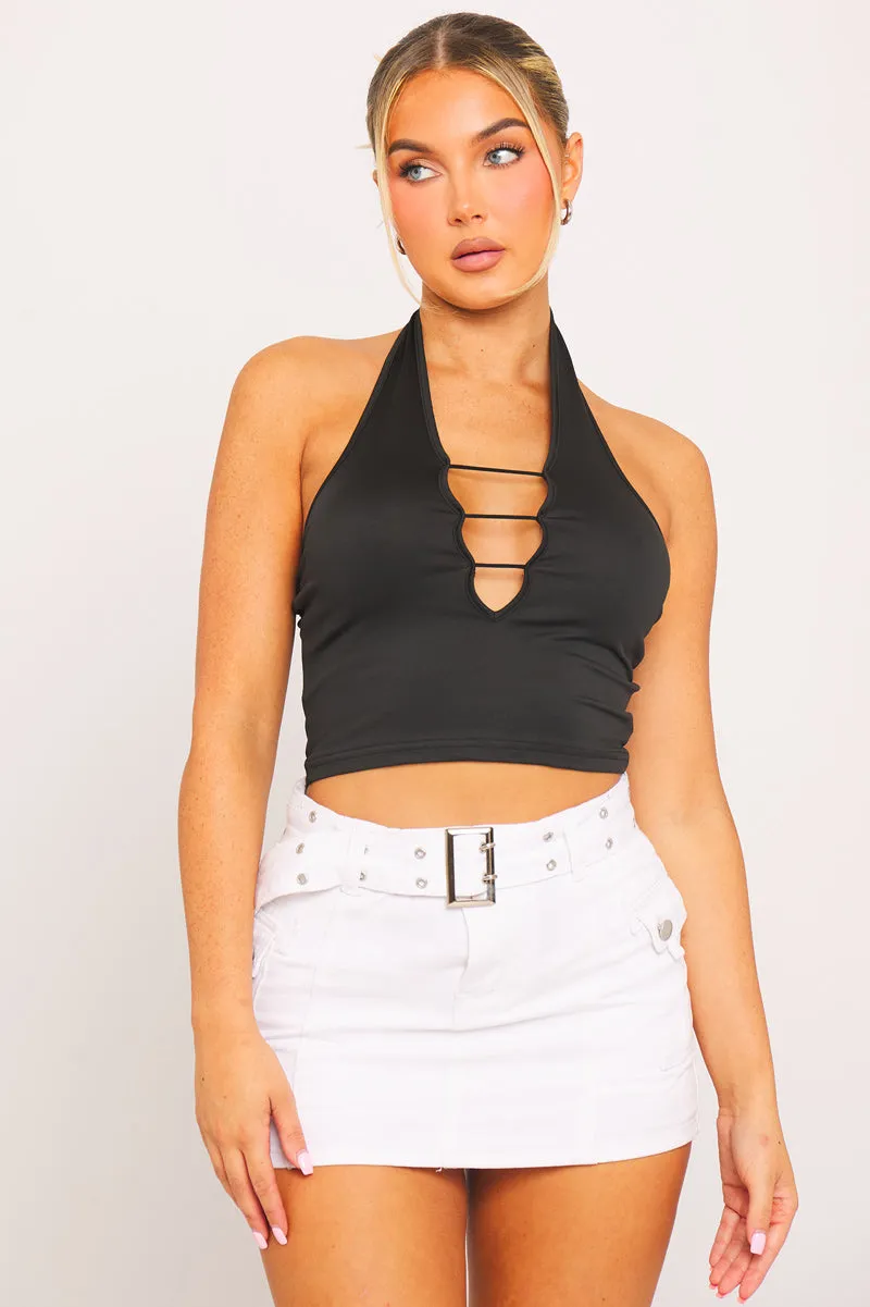 Black Halter Plunge Sleeveless Crop Top sold by Nothingbutstyle product image thumbnail 3