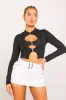 Black High Neck Cut Out Buckle Long Sleeve Crop Top sold by Nothingbutstyle