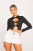 Black High Neck Cut Out Buckle Long Sleeve Crop Top sold by Nothingbutstyle