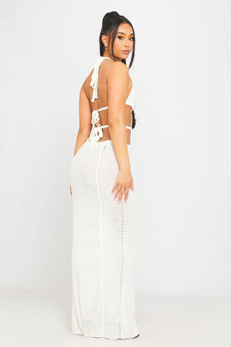 Cream Crochet Knit Halterneck Cut Out Backless Maxi Dress sold by Nothingbutstyle product image thumbnail 4