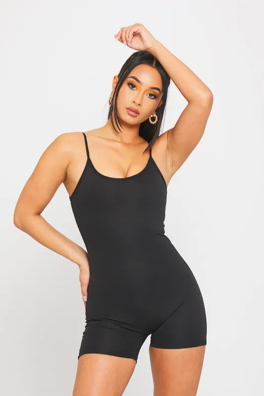Black Basic Strappy Scoop Neck Playsuit sold by Nothingbutstyle