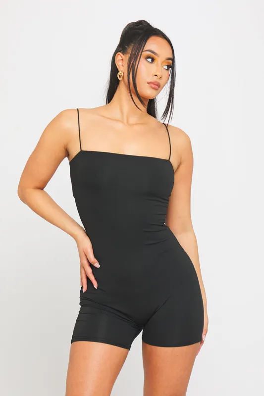 Black Seamless Spaghetti Strap Playsuit sold by Nothingbutstyle