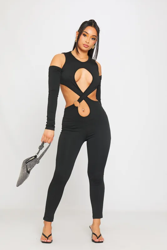 Black Cut Out Twist Front Long Sleeve Jumpsuit sold by Nothingbutstyle