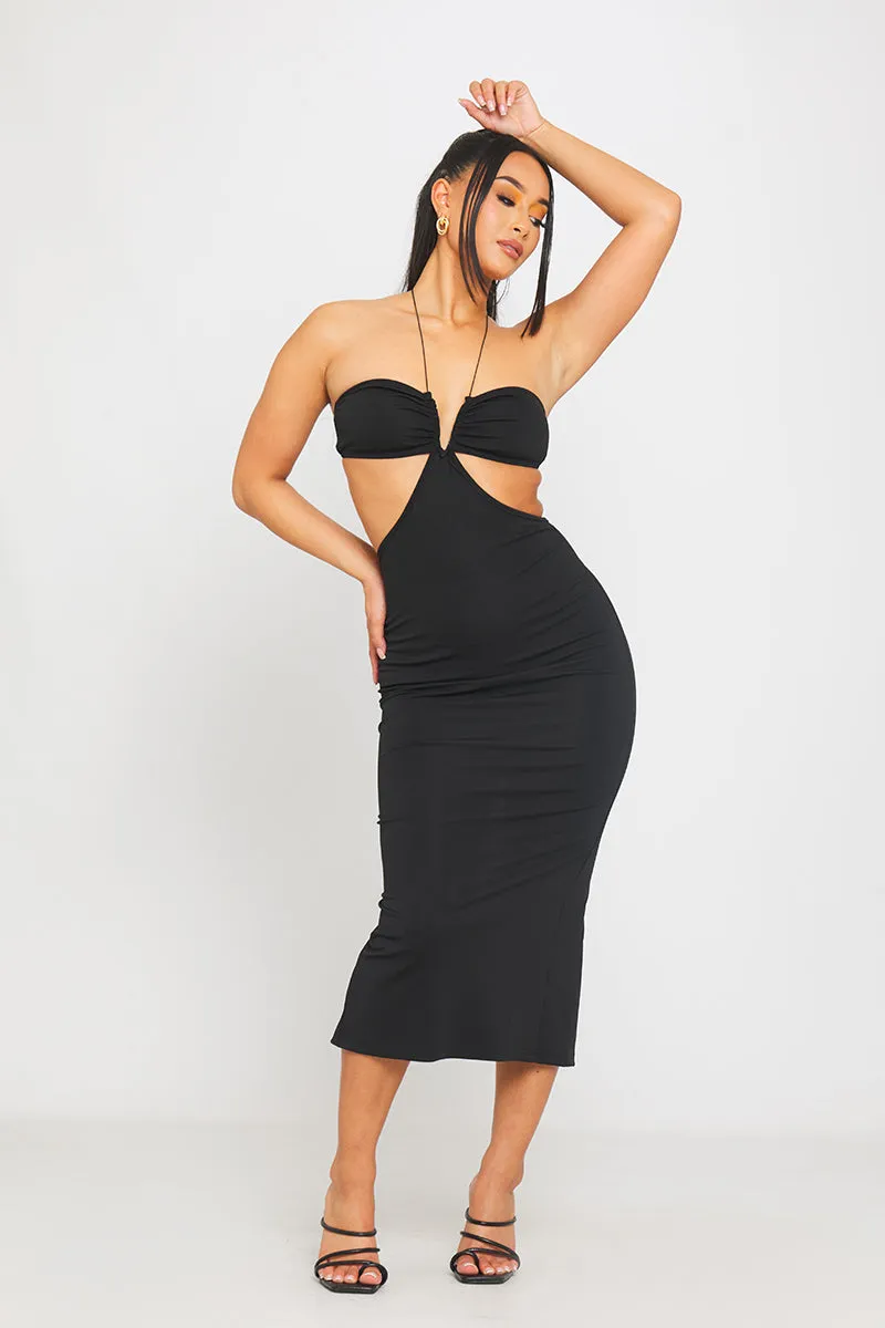 Black Halter Spaghetti Strap Cut Out Detail Midi Dress sold by Nothingbutstyle product image thumbnail 2