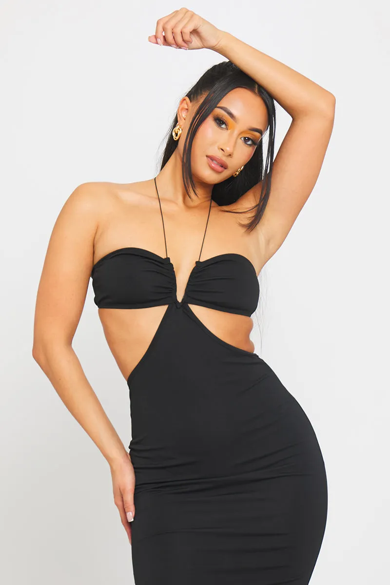 Black Halter Spaghetti Strap Cut Out Detail Midi Dress sold by Nothingbutstyle product image thumbnail 3