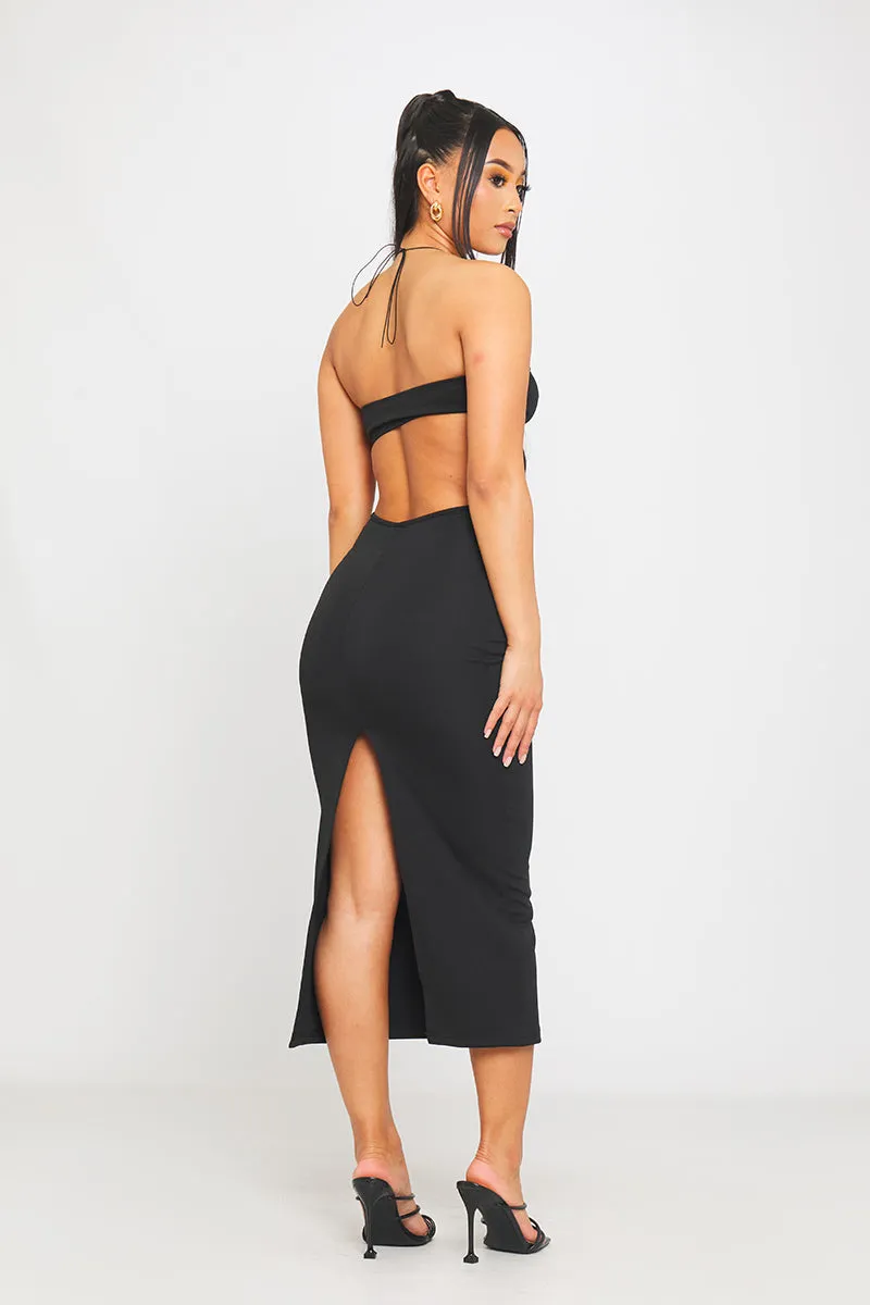 Black Halter Spaghetti Strap Cut Out Detail Midi Dress sold by Nothingbutstyle product image thumbnail 4