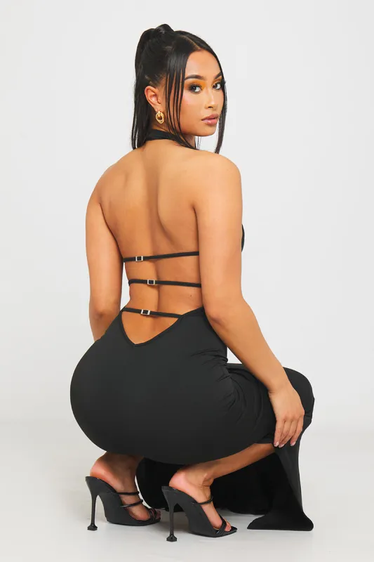 Black Halter Backless Strap Detail Bodycon Maxi Dress sold by Nothingbutstyle