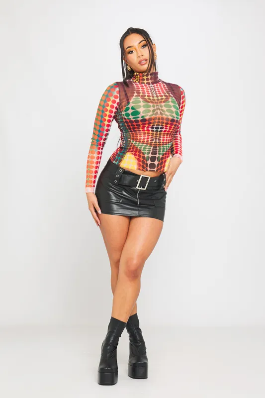 Multi Mesh Polka Dot Print High Neck Long Sleeve Top sold by Nothingbutstyle
