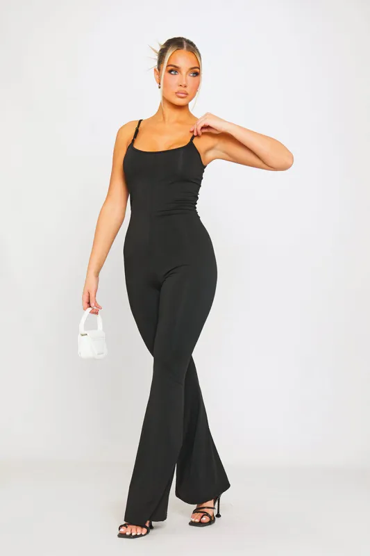 Black Strappy Sleeveless Flared Leg Jumpsuit sold by Nothingbutstyle
