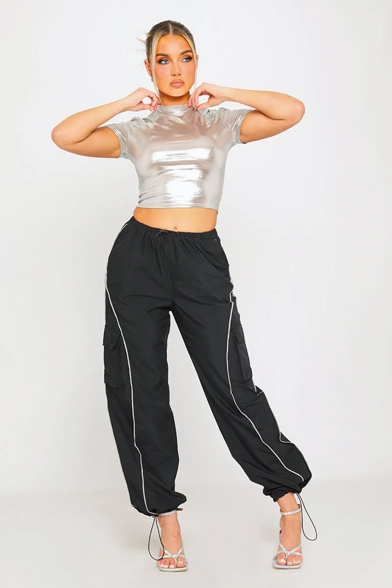 Silver Metallic Fitted Short Sleeve Cropped T-Shirt sold by Nothingbutstyle product image thumbnail 3