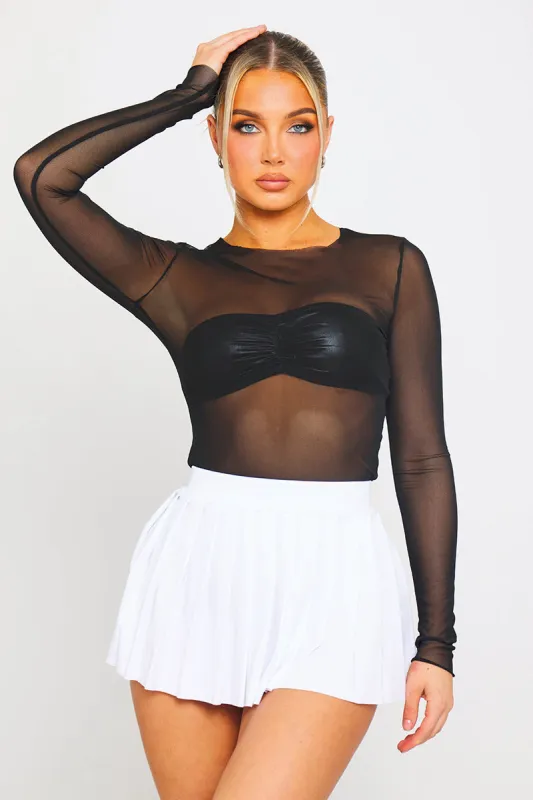 Black Sheer Mesh Metallic Bustier Long Sleeve Top sold by Nothingbutstyle