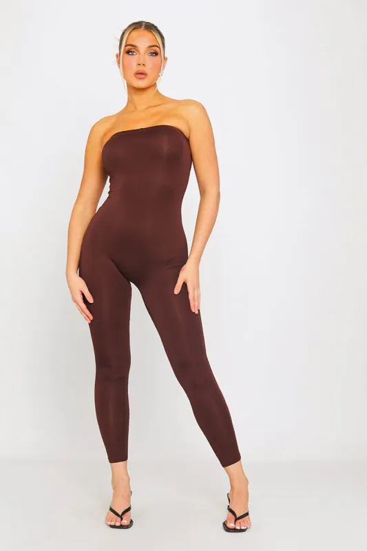 Chocolate Basic Sleeveless Bandeau Tube Jumpsuit sold by Nothingbutstyle