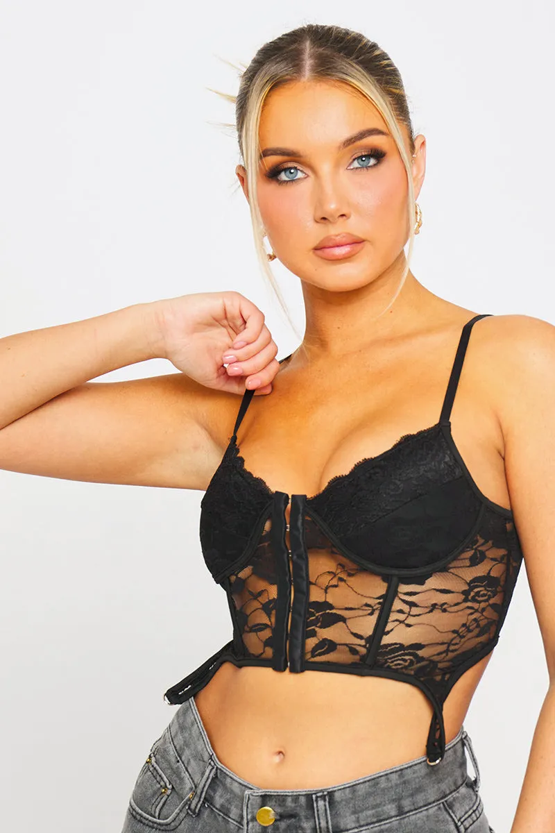 Black Floral Lace Bustier Corset Crop Top sold by Nothingbutstyle
