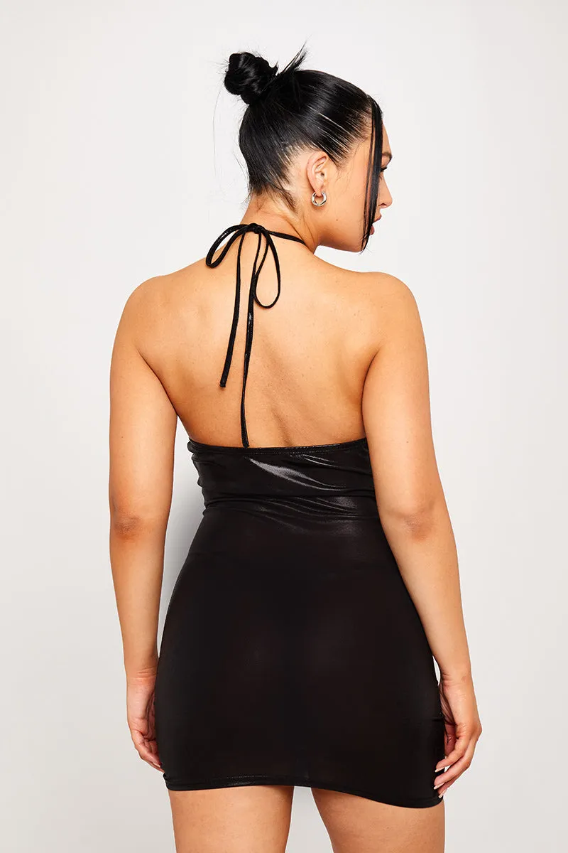 Black Metallic Halter Bustier Ruched Mini Dress sold by Nothingbutstyle product image thumbnail 4