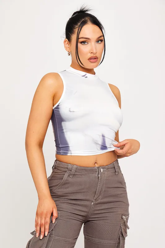 Grey Body Print High Neck Sleeveless Crop Top sold by Nothingbutstyle