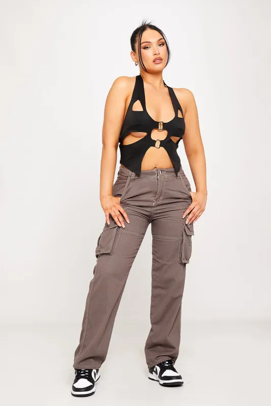 Black Cut Out Buckle Detail Halter Crop Top sold by Nothingbutstyle
