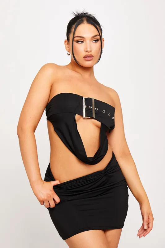 Black Buckle Detail Strapless Cowl Crop Top sold by Nothingbutstyle