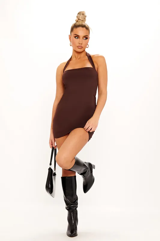 Brown Halter Square Neck Bodycon Mini Dress sold by Nothingbutstyle