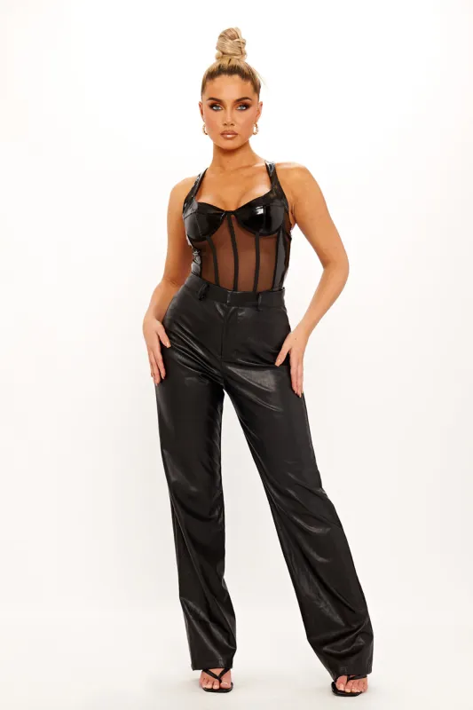 Black Vinyl Corset Detail Bustier Crop Top sold by Nothingbutstyle
