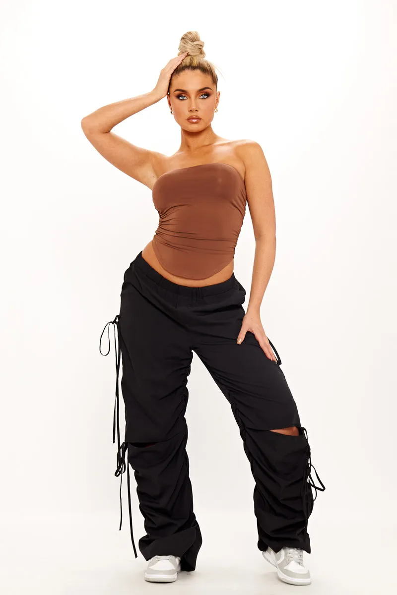 Brown Ruched Bandeau Curved Hem Crop Top sold by Nothingbutstyle product image thumbnail 4