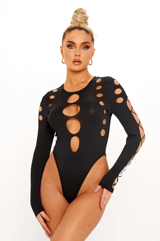 Black Cut Out Seamless Long Sleeve Bodysuit sold by Nothingbutstyle