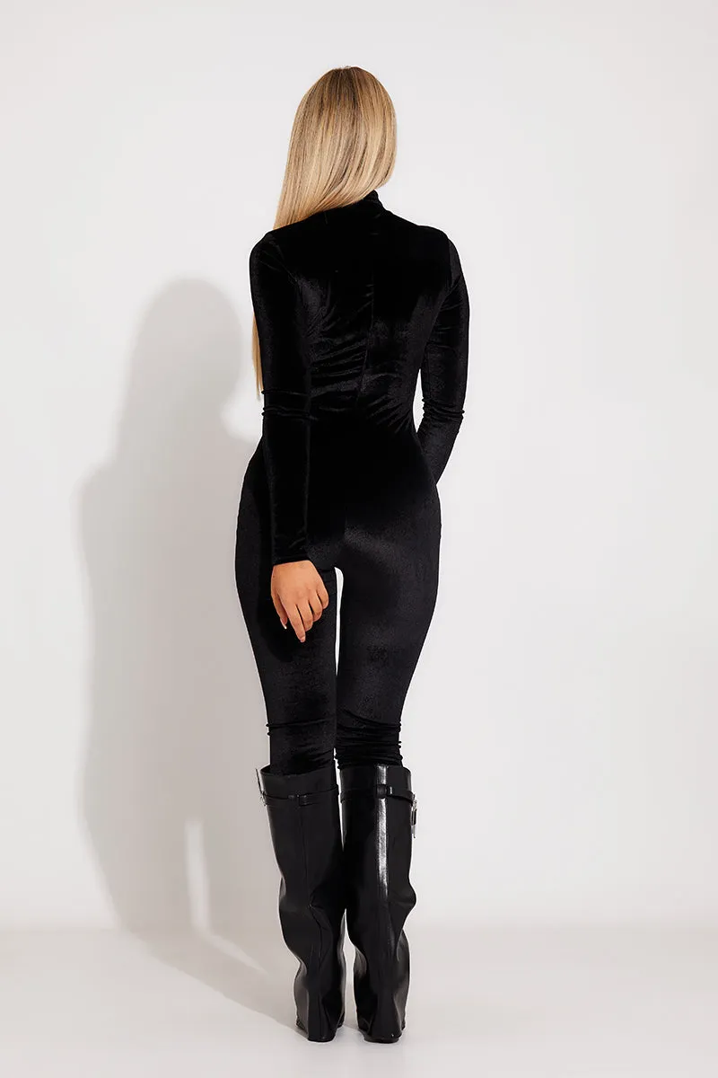Black Velvet High Neck Long Sleeve Jumpsuit sold by Nothingbutstyle product image thumbnail 4
