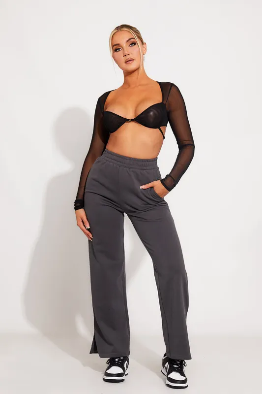 Grey Oversized Split Hem Wide Leg Joggers sold by Nothingbutstyle