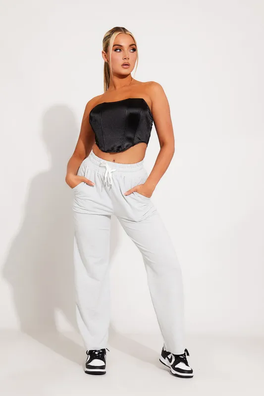 Grey Marl Cotton Drawstring Straight Leg Joggers sold by Nothingbutstyle