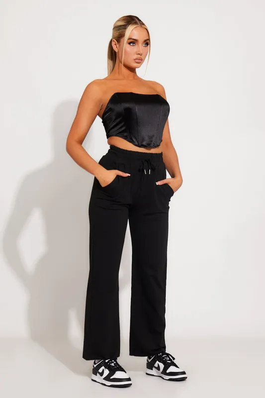 Black Cotton Drawstring Straight Leg Joggers sold by Nothingbutstyle