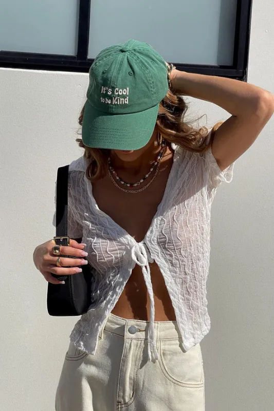 White Sheer Tie Front Short Sleeve Top sold by Nothingbutstyle