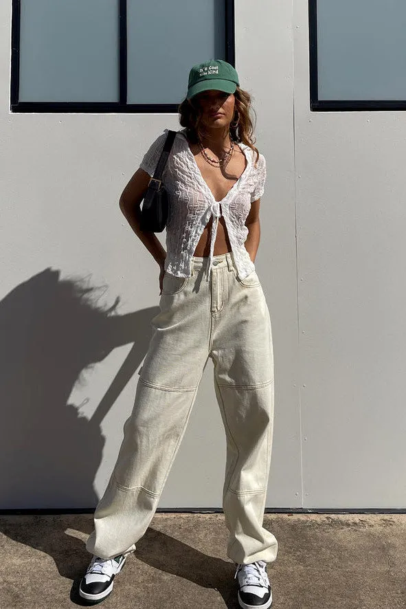 White Sheer Tie Front Short Sleeve Top sold by Nothingbutstyle product image thumbnail 3