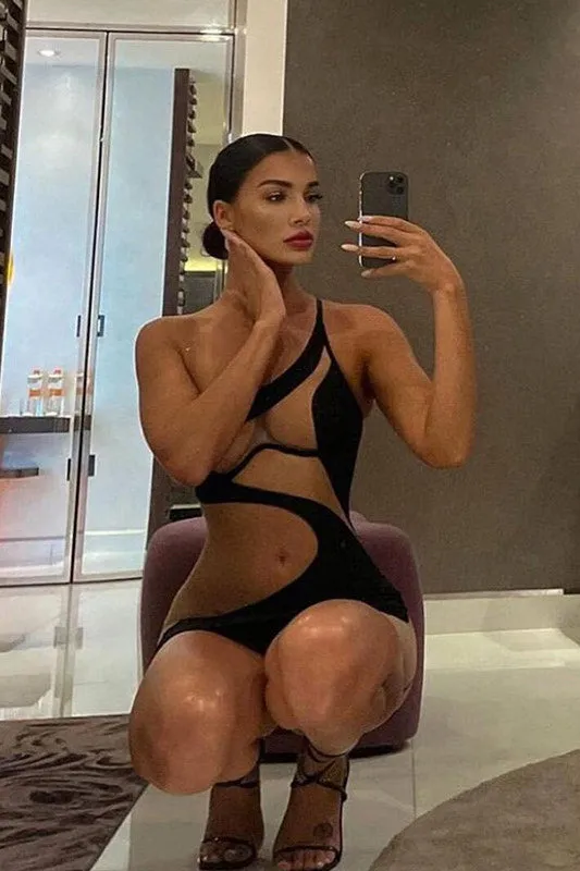 Black One Shoulder Mesh Cut Out Mini Dress sold by Nothingbutstyle product image thumbnail 5