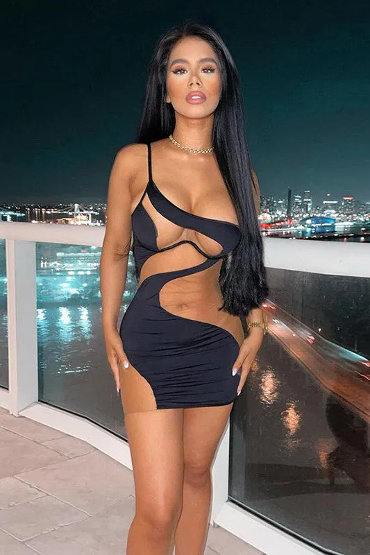 Black One Shoulder Mesh Cut Out Mini Dress sold by Nothingbutstyle product image thumbnail 3