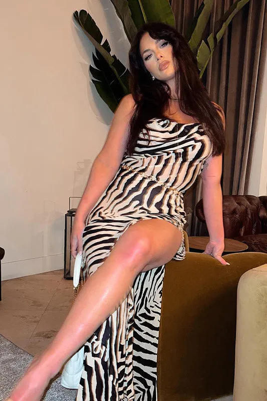 Zebra Print Cowl Neck Sheer Split Maxi Dress sold by Nothingbutstyle