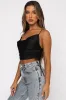 Black Satin Ruched Cowl Neck Crop Top sold by Nothingbutstyle