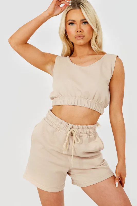 Stone Fleece Lined Crop Top & Shorts Set sold by Nothingbutstyle