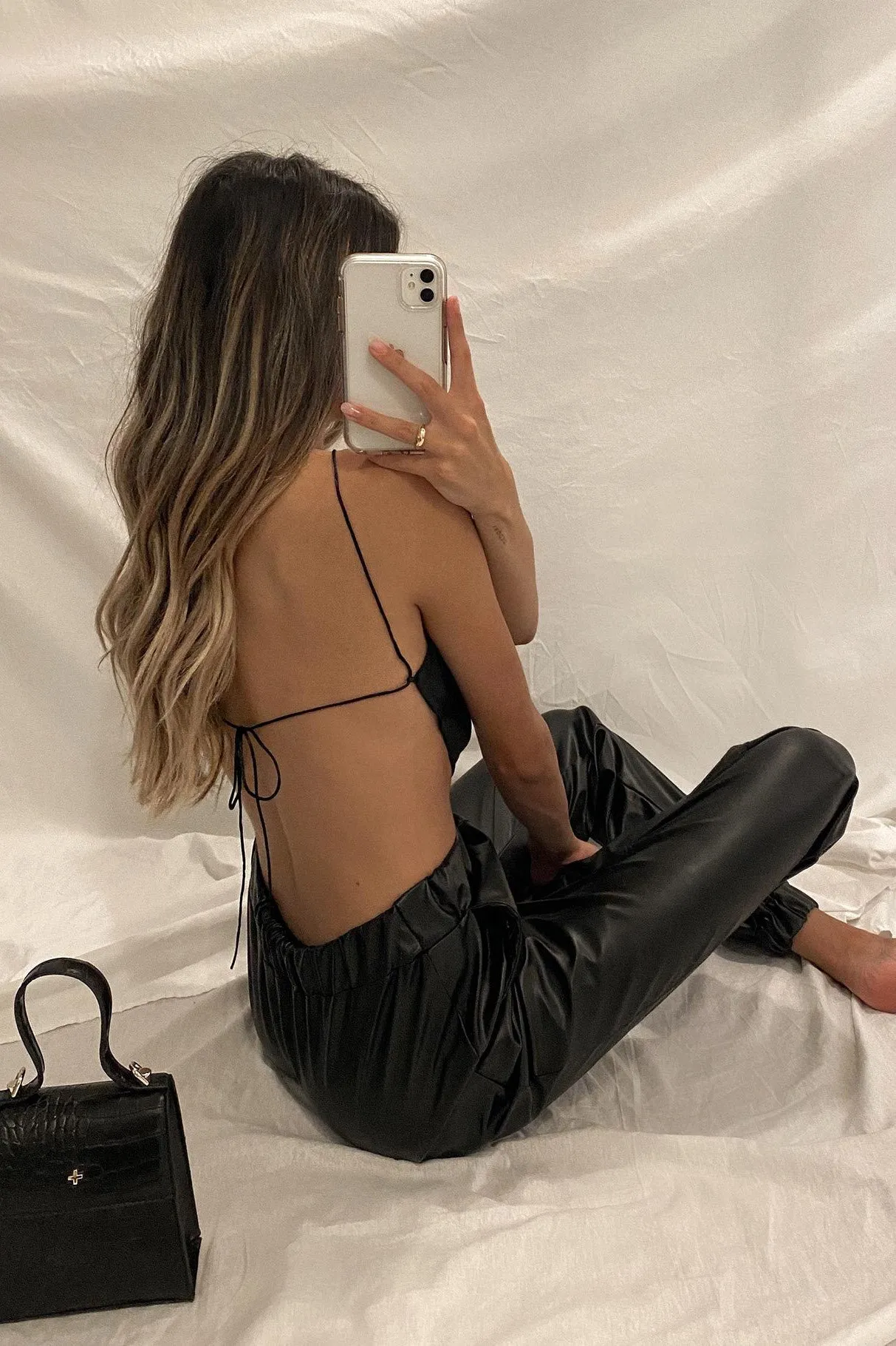 Black Satin Backless Cowl Neck Crop Top sold by Nothingbutstyle product image thumbnail 2