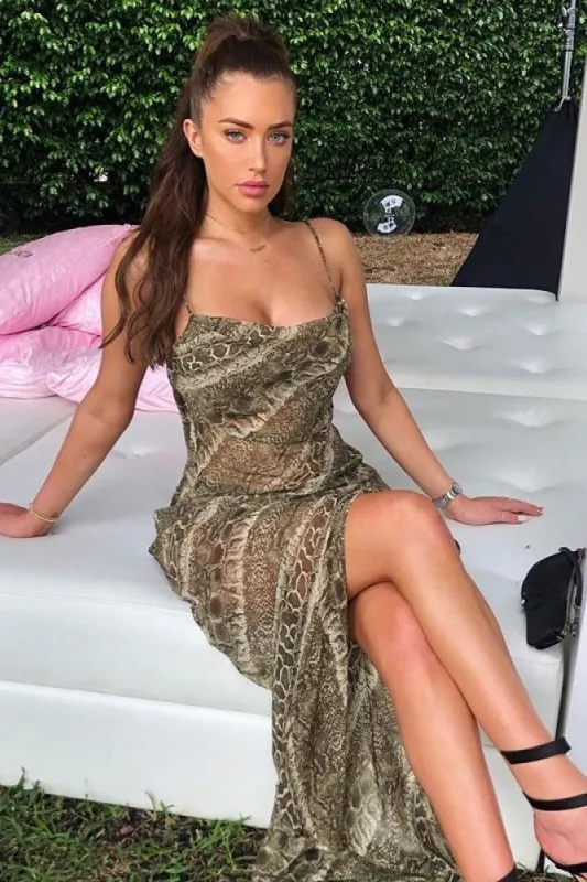 Brown Snake Print Sheer Maxi Dress sold by Nothingbutstyle