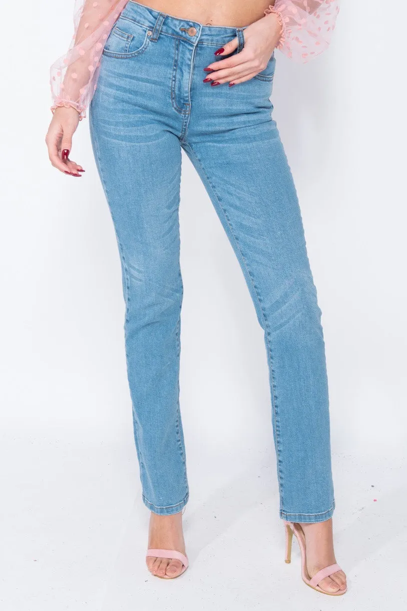 Mid Blue Straight Leg High Waisted Jeans sold by Nothingbutstyle
