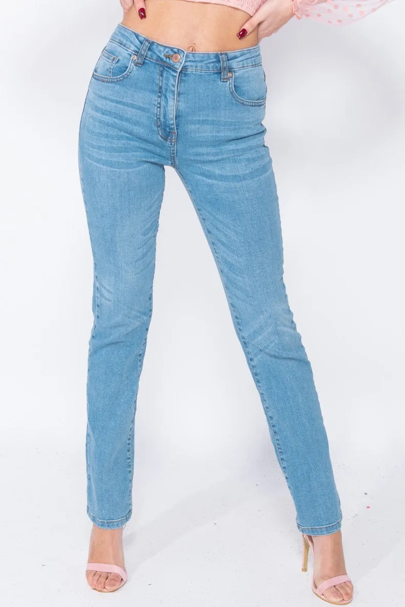 Mid Blue Straight Leg High Waisted Jeans sold by Nothingbutstyle product image thumbnail 4